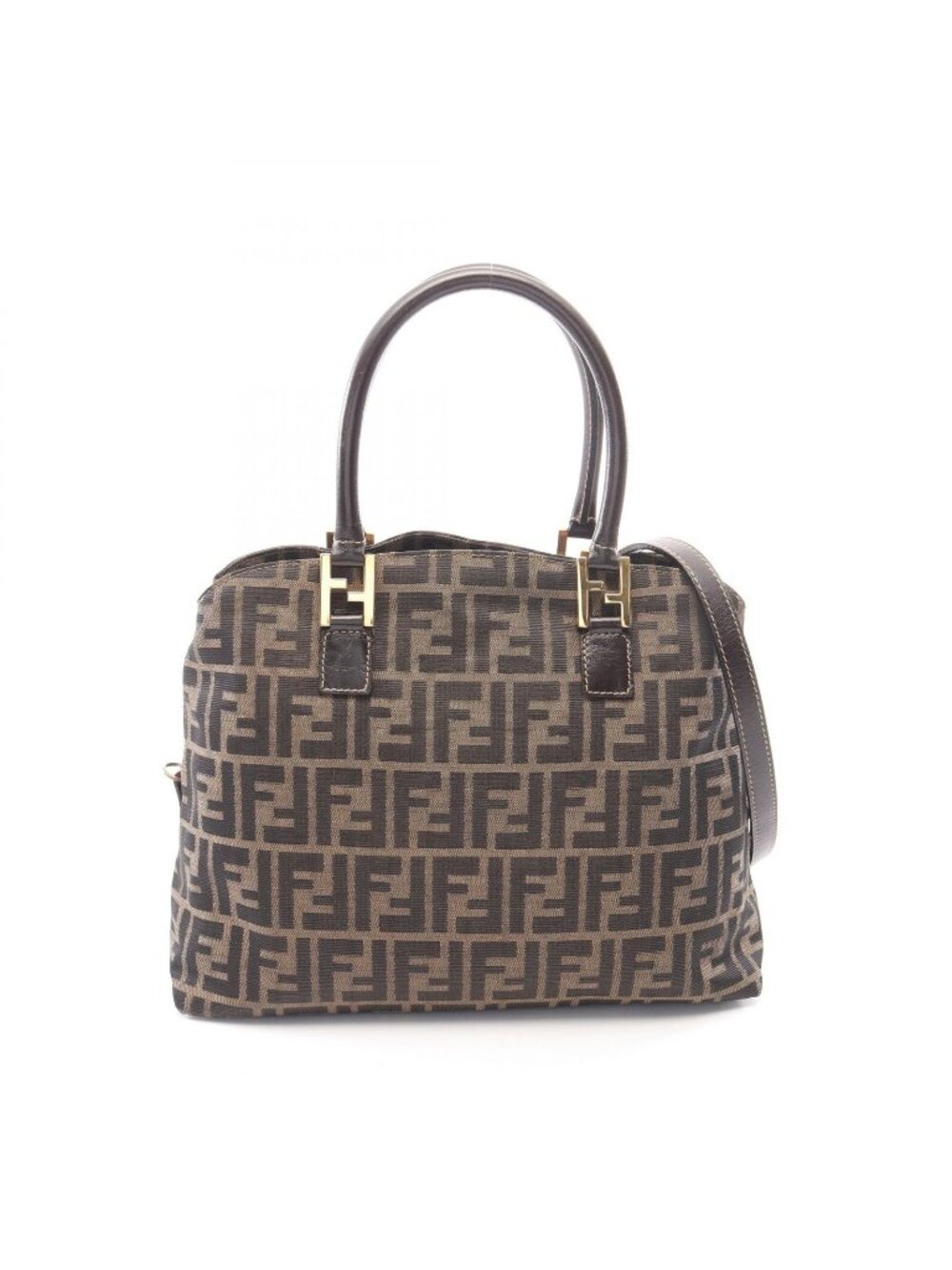 Fendi Handbag Zucca 2-Way Brown Black Canvas Leather